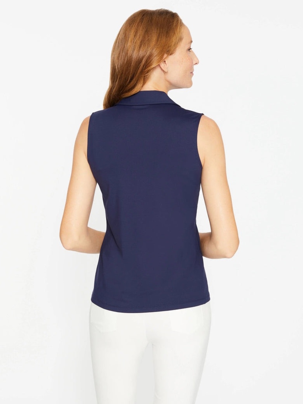 J. McLaughlin Sleeveless Button Down Collared Tank Top, Navy Blue – Size Large